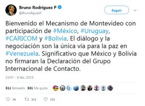 Canciller de Cuba apoya Mecanismo de Montevideo
