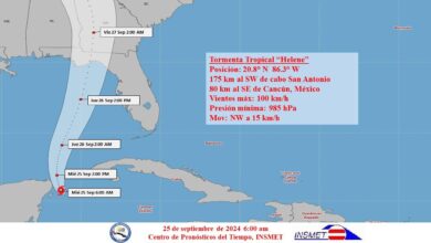 Helene próximo al canal de Yucatán