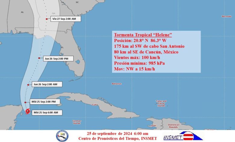 Helene próximo al canal de Yucatán